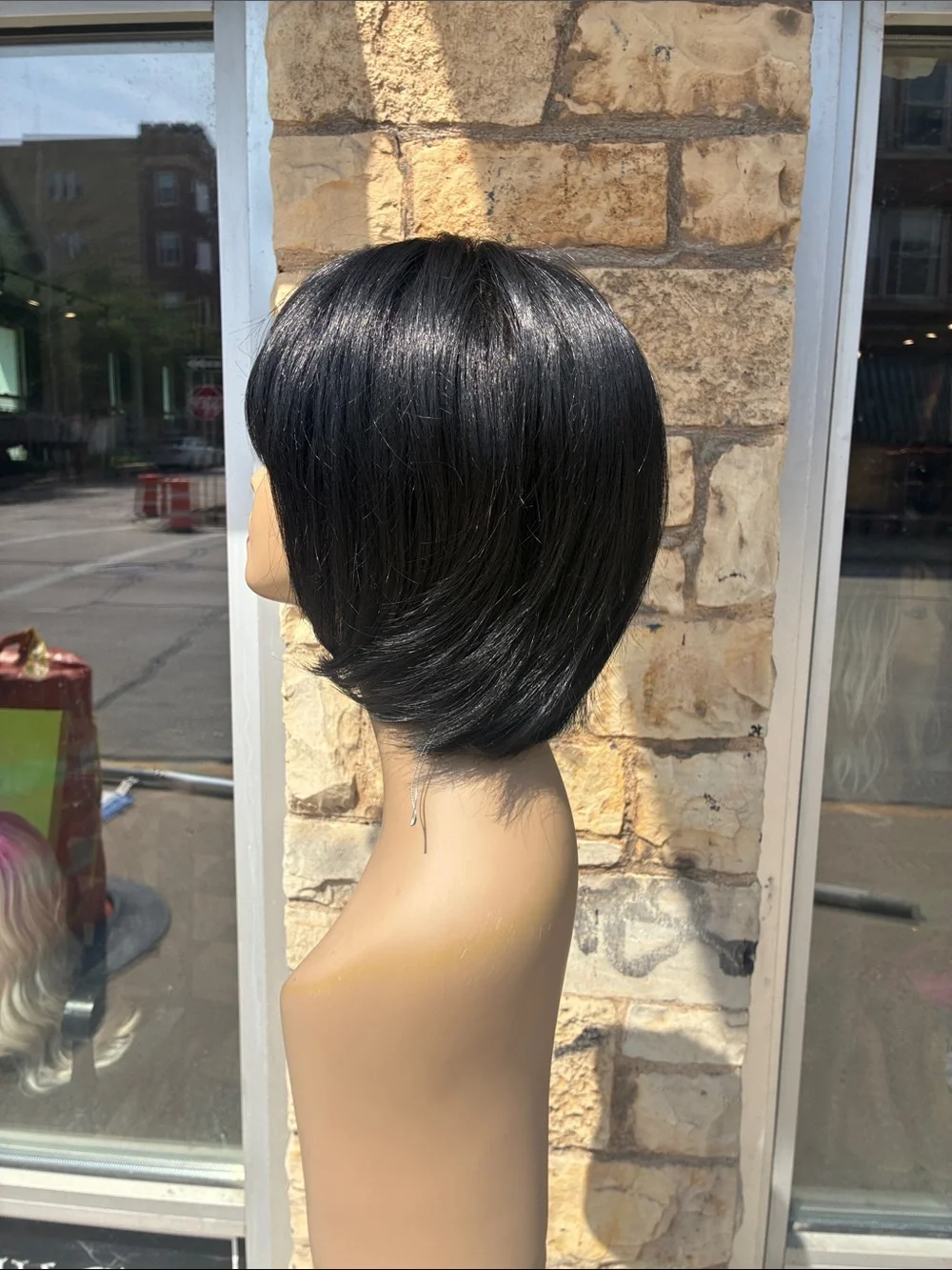 Hand stitched Black Short Layered Women's Wig with Bangs